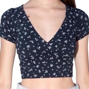 Brandy Melville Navy Floral Amara Crop Top